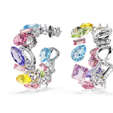 Swarovski Gema Hoop Earrings Asymmetrical Design, Mixed cuts, Small, Multicolored, Rhodium plated