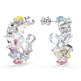 Swarovski Gema Hoop Earrings Asymmetrical Design, Mixed cuts, Small, Multicolored, Rhodium plated