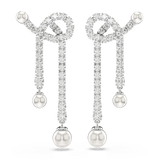 Swarovski Matrix Drop Earrings Crystal pearl, Round cut, White, Rhodium plated