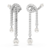 Swarovski Matrix Drop Earrings Crystal pearl, Round cut, White, Rhodium plated