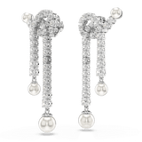 Swarovski Matrix Drop Earrings Crystal pearl, Round cut, White, Rhodium plated