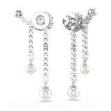 Swarovski Matrix Drop Earrings Crystal pearl, Round cut, White, Rhodium plated