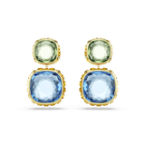 Swarovski Chroma Drop Earrings Cushion Cut Multicolored Gold-Tone Plated