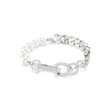 Swarovski Dextera Bracelet Crystal Pearl, Mixed links, White, Rhodium plated, Medium