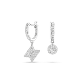 Swarovski Dextera Drop Earrings Asymmetrical Design, Round cut, Star and sphere, White, Rhodium plated