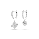 Swarovski Dextera Drop Earrings Asymmetrical Design, Round cut, Star and sphere, White, Rhodium plated