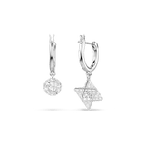 Swarovski Dextera Drop Earrings Asymmetrical Design, Round cut, Star and sphere, White, Rhodium plated