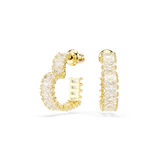 Swarovski Matrix Hoop Earrings Baguette cut, Heart, Small, White, Gold-tone plated