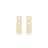 Swarovski Matrix Hoop Earrings Baguette cut, Heart, Small, White, Gold-tone plated