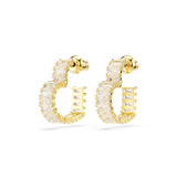 Swarovski Matrix Hoop Earrings Baguette cut, Heart, Small, White, Gold-tone plated