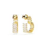 Swarovski Matrix Hoop Earrings Baguette cut, Heart, Small, White, Gold-tone plated