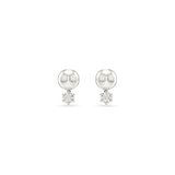 Swarovski Matrix stud earrings, Crystal pearl, Round cut, White, Rhodium plated