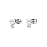 Swarovski Matrix stud earrings, Crystal pearl, Round cut, White, Rhodium plated