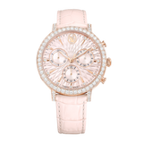 Swarovski Matrix tennis chrono watch, Swiss Made, Leather strap, Pink, Rose gold-tone finish