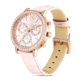 Swarovski Matrix tennis chrono watch, Swiss Made, Leather strap, Pink, Rose gold-tone finish
