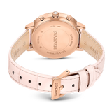Swarovski Matrix tennis chrono watch, Swiss Made, Leather strap, Pink, Rose gold-tone finish