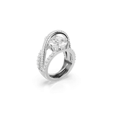 Swarovski Hyperbola Cocktail Ring, Mixed cuts, White, Rhodium plated