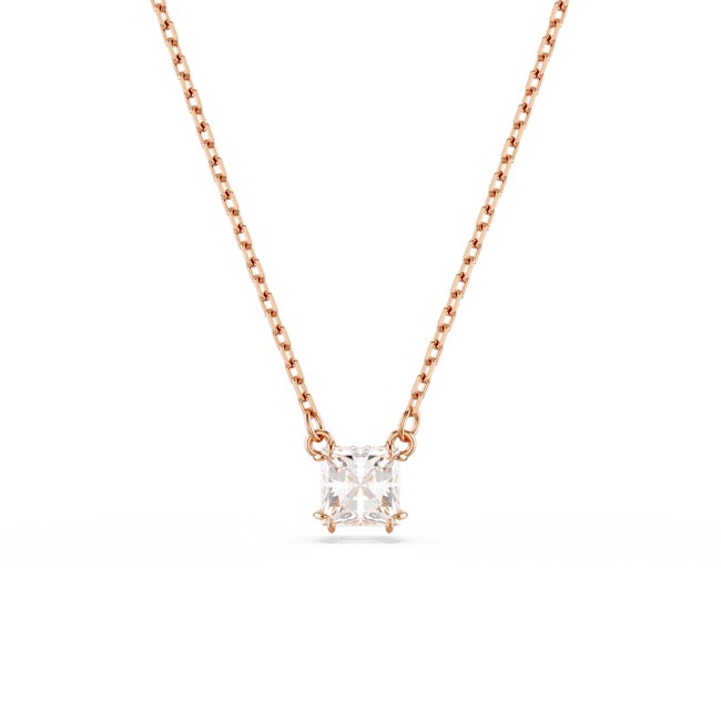Swarovski Stilla necklace pendant Square cut, White, Rose gold