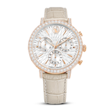 Swarovski Matrix tennis chrono watch, Swiss Made, Leather strap, Pink, Rose gold-tone finish