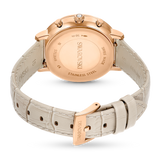 Swarovski Matrix tennis chrono watch, Swiss Made, Leather strap, Pink, Rose gold-tone finish