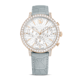 Swarovski Matrix tennis chrono watch, Swiss Made, Leather strap, Pink, Rose gold-tone finish