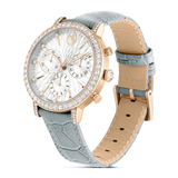 Swarovski Matrix tennis chrono watch, Swiss Made, Leather strap, Pink, Rose gold-tone finish