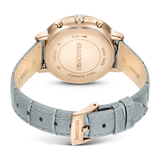 Swarovski Matrix tennis chrono watch, Swiss Made, Leather strap, Pink, Rose gold-tone finish