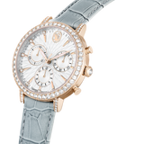 Swarovski Matrix tennis chrono watch, Swiss Made, Leather strap, Pink, Rose gold-tone finish