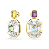 Swarovski Chroma Drop Earrings Asymmetrical Design Octagon Cut Multicolored Gold-Tone Plated