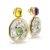 Swarovski Chroma Drop Earrings Asymmetrical Design Octagon Cut Multicolored Gold-Tone Plated
