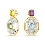 Swarovski Chroma Drop Earrings Asymmetrical Design Octagon Cut Multicolored Gold-Tone Plated