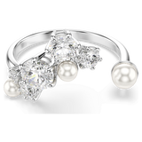 Swarovski Constella Open Ring, Crystal pearl, Round cuts, White, Rhodium plated