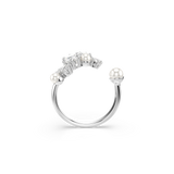 Swarovski Constella Open Ring, Crystal pearl, Round cuts, White, Rhodium plated