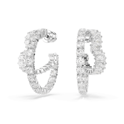 Swarovski Matrix Hoop Earrings Mixed cuts Heart White Rhodium plated