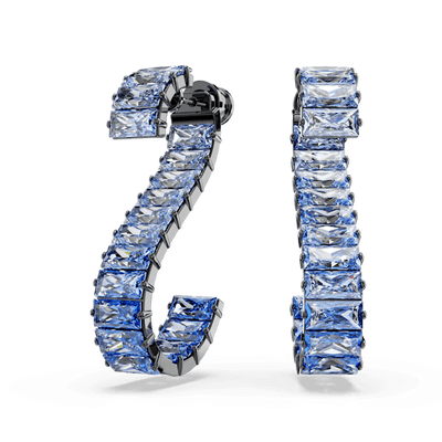 Swarovski Matrix Drop Earrings Baguette cut Blue Ruthenium plated