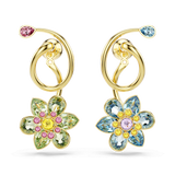 Swarovski Idyllia Drop Earrings Asymmetrical design Mixed cuts Flower Multicolored Gold-tone plated