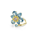 Swarovski Idyllia open Ring Mixed cuts Flower Blue Gold-tone plated Size 55