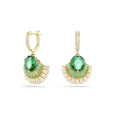 Swarovski Idyllia Drop Earrings Mixed cuts Shell Green Gold-tone plated