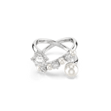 Swarovski Matrix Cocktail Ring Crystal Pearl Round Cut White Rhodium Plated
