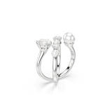 Swarovski Matrix Cocktail Ring Crystal Pearl Round Cut White Rhodium Plated