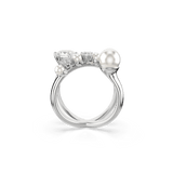 Swarovski Matrix Cocktail Ring Crystal Pearl Round Cut White Rhodium Plated