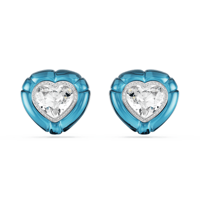 Swarovski Dulcis Clip Earrings Heart cut Pavé Heart Blue Rhodium plated