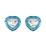 Swarovski Dulcis Clip Earrings Heart cut Pavé Heart Blue Rhodium plated