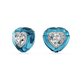 Swarovski Dulcis Clip Earrings Heart cut Pavé Heart Blue Rhodium plated