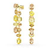 Swarovski Gema Drop Earrings Asymmetrical Design Mixed Cuts Long Yellow Gold-Tone Plated
