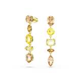 Swarovski Gema Drop Earrings Asymmetrical Design Mixed Cuts Long Yellow Gold-Tone Plated