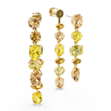 Swarovski Gema Drop Earrings Asymmetrical Design Mixed Cuts Long Yellow Gold-Tone Plated