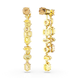 Swarovski Gema Drop Earrings Asymmetrical Design Mixed Cuts Long Yellow Gold-Tone Plated