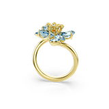 Swarovski Idyllia Open Ring Mixed Cuts Flower Blue Gold-Tone Plated
