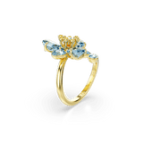 Swarovski Idyllia Open Ring Mixed Cuts Flower Blue Gold-Tone Plated